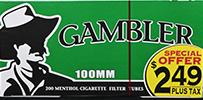 Gambler Cigarette Tubes Menthol 100s PP 2.49 200ct Box 